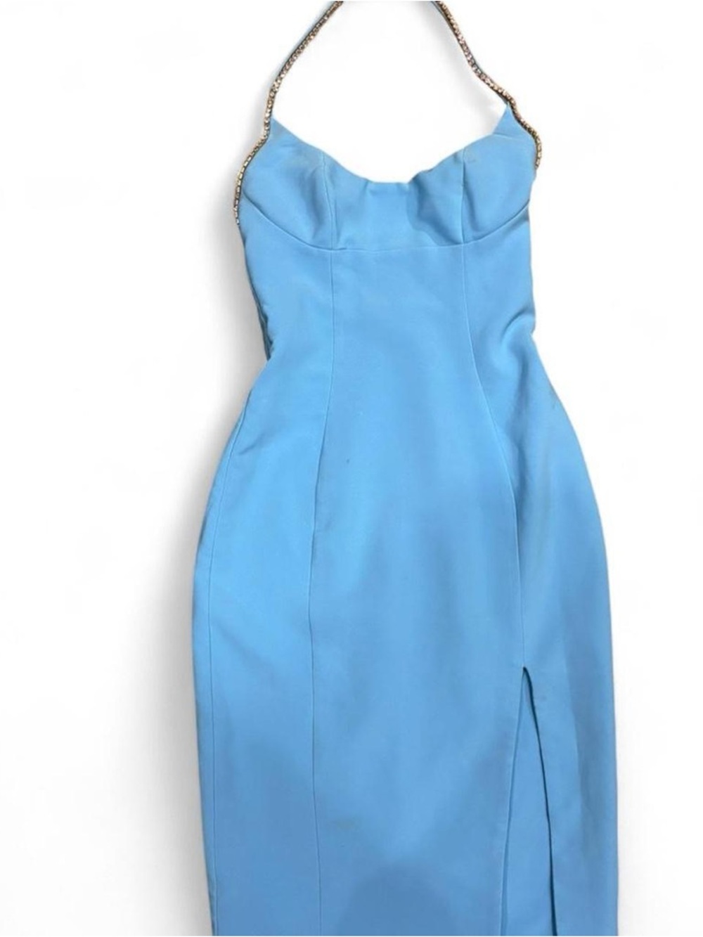 Oh Polly Sky Blue rhinestone bodycon dress